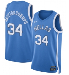 Men's Greece Basketball #34 Giannis Antetokounmpo Blue Nike 2024 Summer Olympics Player Limited Basketball Jersey