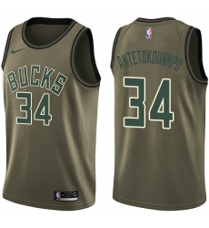 Men's Nike Milwaukee Bucks #34 Giannis Antetokounmpo Swingman Green Salute to Service NBA Jersey