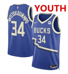 Youth Milwaukee Bucks #34 Giannis Antetokounmpo Royal 2024-25 City Edition Stitched Basketball Jersey