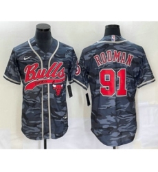 Men's Chicago Bulls #91 Dennis Rodman Black Camo Cool Base Stitched Baseball Jersey