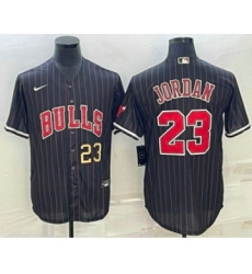 Men's Chicago Bulls #23 Michael Jordan Number Black With Cool Base Stitched Baseball Jerseys