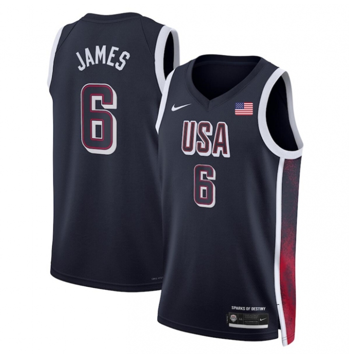 Men's USA Basketball #6 LeBron James Navy 2024 Swingman Stitched Jersey