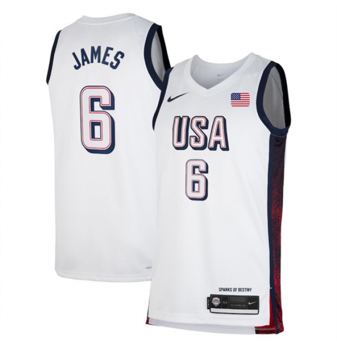 Men's USA Basketball #6 LeBron James White 2024 Swingman Stitched Jersey