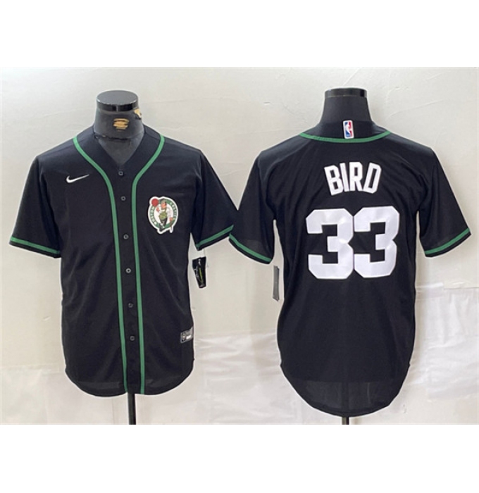 Men's Boston Celtics #33 Larry Bird Black With Stitched Baseball Jersey