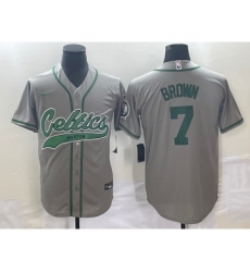 Men's Boston Celtics #7 Jaylen Brown Grey With Patch Stitched Baseball Jersey