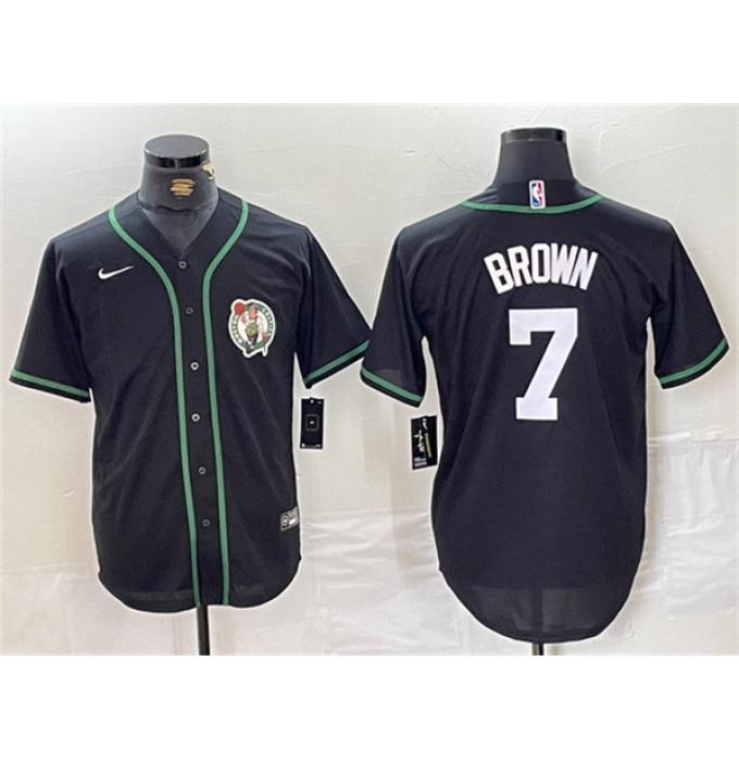 Men's Boston Celtics #7 Jaylen Brown Black With Stitched Baseball Jersey
