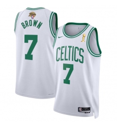 Men's Boston Celtics #7 Jaylen Brown White 2024 Finals Champions Association Edition Stitched Basketball Jersey