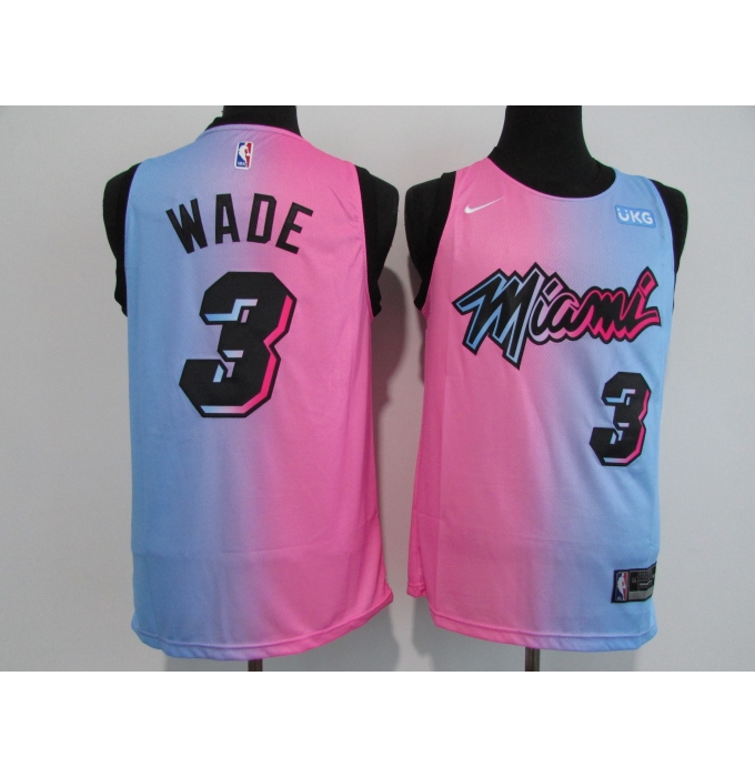 Men's Miami Heat #3 Dwyane Wade Pink-Blue Swingman Basketball Jersey