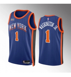 Men's New Yok Knicks #1 Duane Washington Jr Blue 2023-24 City Edition Stitched Basketball Jersey