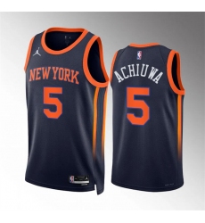 Men's New Yok Knicks #5 Precious Achiuwa Navy Statement Edition Stitched Basketball Jersey