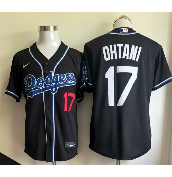 Men's Los Angeles Dodgers #17 Shohei Ohtani Black Cool Base Stitched Baseball Jersey