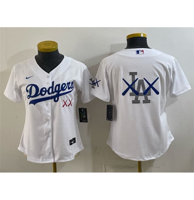 Youth Los Angeles Dodgers Team Big Logo White Vapor Premier Limited Stitched Baseball Jersey