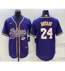 Men's Los Angeles Lakers #24 Kobe Bryant Purple With Cool Base Stitched Baseball Jerseys