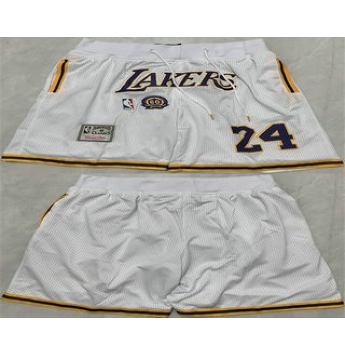 Men's Los Angeles Lakers #24 Kobe Bryant White 2025 Shorts
