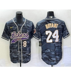 Men's Los Angeles Lakers #8 #24 Kobe Bryant Black Camo Cool Base Stitched Baseball Jersey