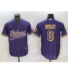 Men's Los Angeles Lakers #8 Kobe Bryant Purple Pinstripe Cool Base Stitched Baseball Jersey