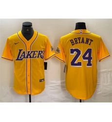 Men's Los Angeles Lakers Front #24 Kobe Bryant Gold Cool Base Stitched Baseball Jersey