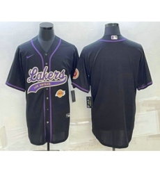 Men's Los Angeles Lakers Blank Black With Cool Base Stitched Baseball Jersey