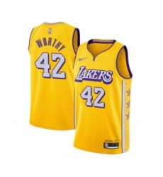 Men's Los Angeles Lakers #42 James Worthy Swingman Gold 2019-20 City Edition Basketball Jersey