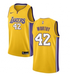 Men's Nike Los Angeles Lakers #42 James Worthy Swingman Gold Home NBA Jersey - Icon Edition