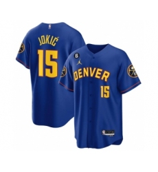 Men's Denver Nuggets #15 Nikola Jokic Blue With No.6 Stitched Jersey