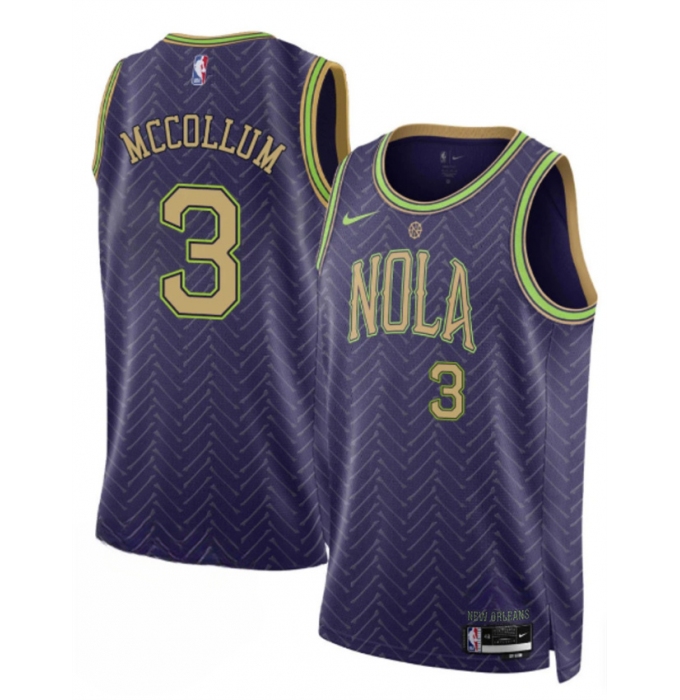 Men's New Orleans Pelicans #3 CJ McCollum Purple 2024-25 City Ediiton Stitched Basketball Jersey