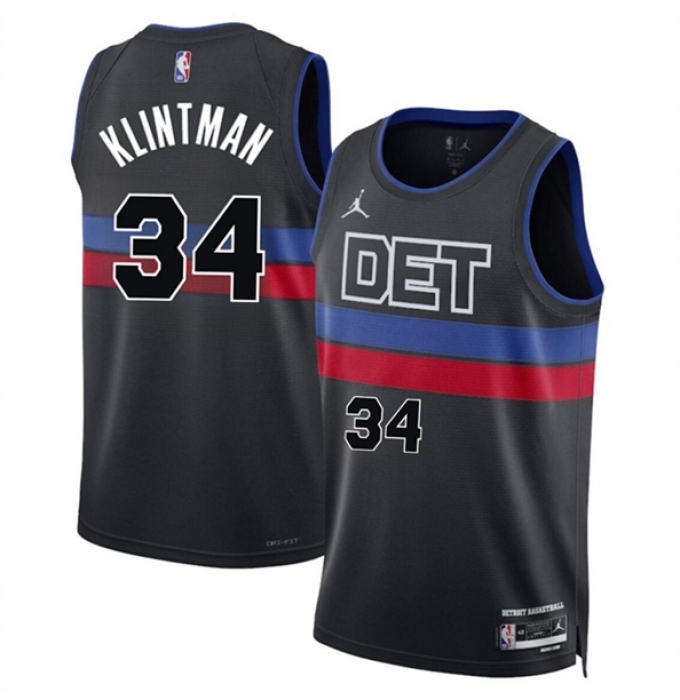 Men's Detroit Pistons #34 Bobi Klintman Black 2024 Statement Edition Stitched Jersey