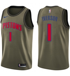 Men's Nike Detroit Pistons #1 Allen Iverson Swingman Green Salute to Service NBA Jersey