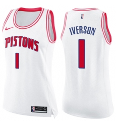 Women's Nike Detroit Pistons #1 Allen Iverson Swingman White/Pink Fashion NBA Jersey