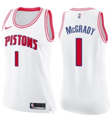 Women's Nike Detroit Pistons #1 Tracy McGrady Swingman White/Pink Fashion NBA Jersey