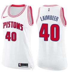 Women's Nike Detroit Pistons #40 Bill Laimbeer Swingman White/Pink Fashion NBA Jersey