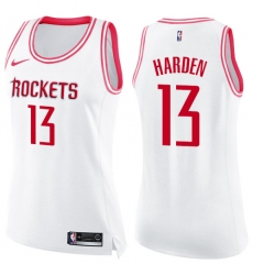 Women's Nike Houston Rockets #13 James Harden Swingman White/Pink Fashion NBA Jersey