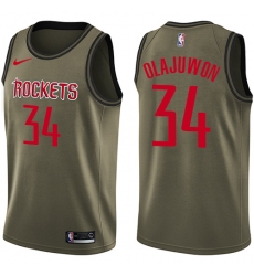 Men's Nike Houston Rockets #34 Hakeem Olajuwon Swingman Green Salute to Service NBA Jersey