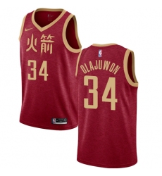 Youth Nike Houston Rockets #34 Hakeem Olajuwon Swingman Red NBA Jersey - 2018 19 City Edition