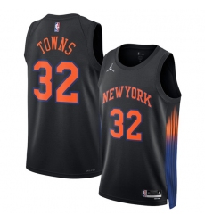 Men's New Yok Knicks #32 Karl-Anthony Towns Black 2025 Statement Edition Stitched Basketball Jersey