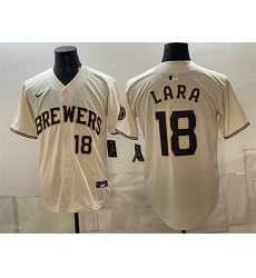 Men's Milwaukee Brewers #18 Luis Lara Cream Stitched Baseball Jersey