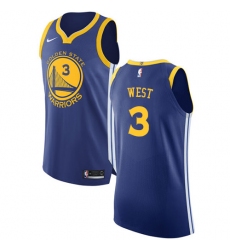 Men's Nike Golden State Warriors #3 David West Authentic Royal Blue Road NBA Jersey - Icon Edition