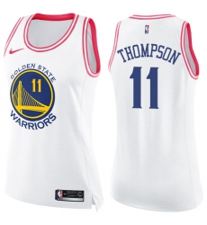 Women's Nike Golden State Warriors #11 Klay Thompson Swingman White/Pink Fashion NBA Jersey