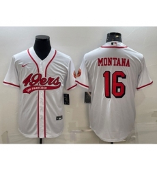 Men's San Francisco 49ers #16 Joe Montana New White With Patch Cool Base Stitched Baseball Jersey