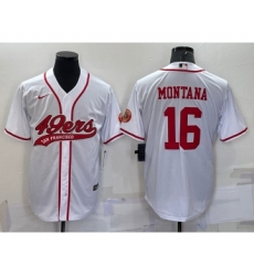 Men's San Francisco 49ers #16 Joe Montana White With Patch Cool Base Stitched Baseball Jersey