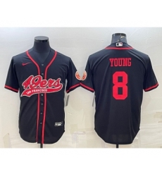 Men's San Francisco 49ers #8 Steve Young Black With Patch Cool Base Stitched Baseball Jersey