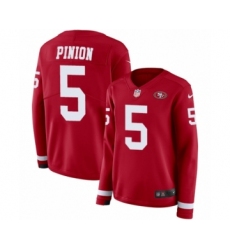 Women's Nike San Francisco 49ers #5 Bradley Pinion Limited Red Therma Long Sleeve NFL Jersey