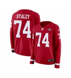Women's Nike San Francisco 49ers #74 Joe Staley Limited Red Therma Long Sleeve NFL Jersey