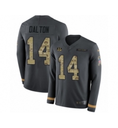 Men's Nike Cincinnati Bengals #14 Andy Dalton Limited Black Salute to Service Therma Long Sleeve NFL Jersey
