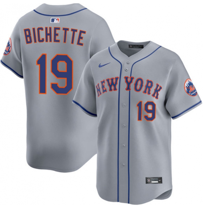 Men's New York Mets #19 Bo Bichette 2026 Gray Limited Stitched Baseball Jersey