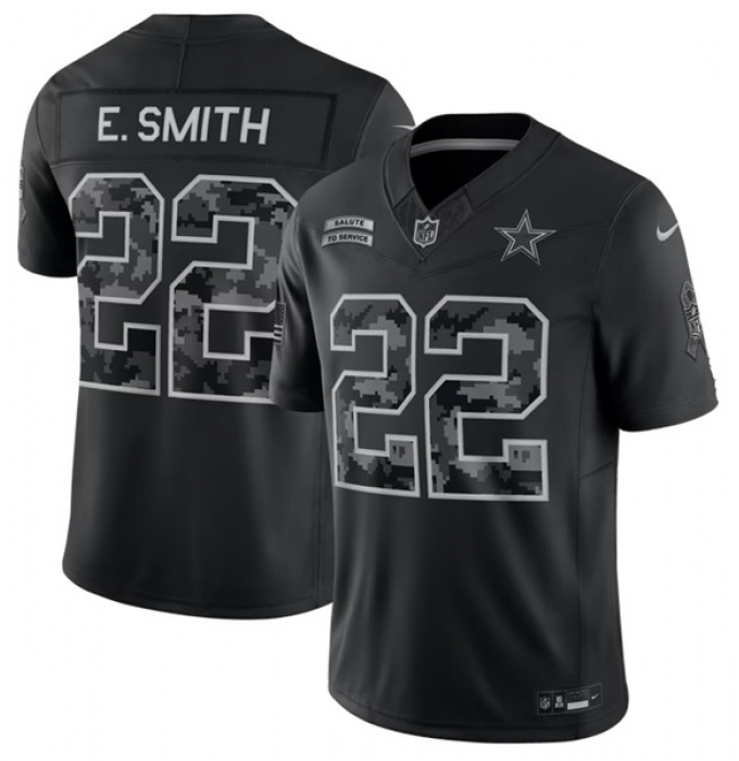 Men's Dallas Cowboys #22 Emmitt Smith Black 2026 F.U.S.E. Salute to Service Limited Stitched Football Jersey