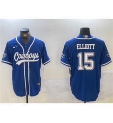 Men's Dallas Cowboys #15 Ezekiel Elliott Royal With Cool Base Stitched Baseball Jersey