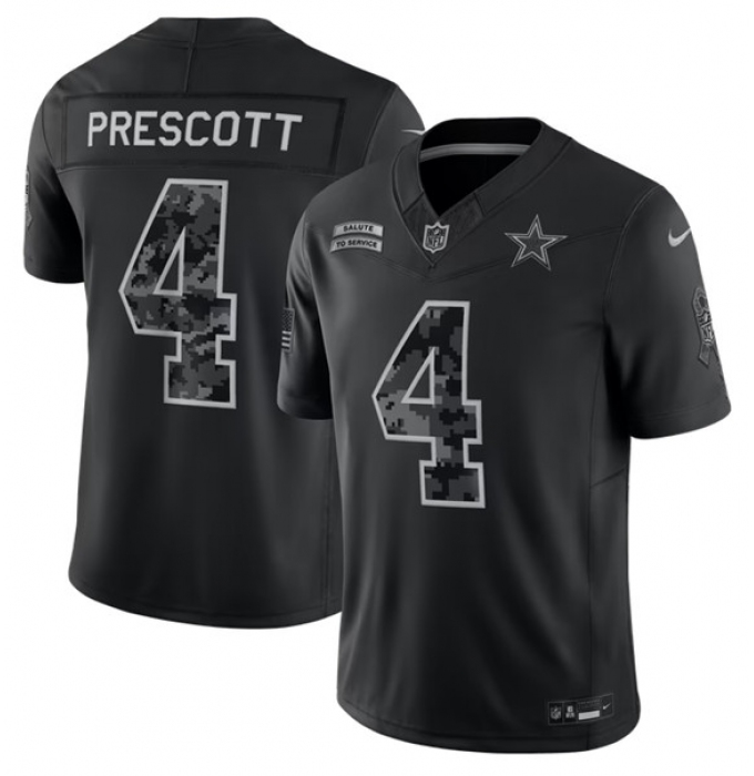 Men's Dallas Cowboys #4 Dak Prescott Black 2026 F.U.S.E. Salute to Service Limited Stitched Football Jersey