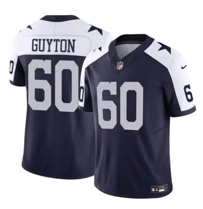 Men's Dallas Cowboys #60 Tyler Guyton Navy White 2024 Draft F.U.S.E Thanksgiving Vapor Untouchable Limited Football Stitched Jersey