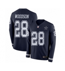 Men's Nike Dallas Cowboys #28 Darren Woodson Limited Navy Blue Therma Long Sleeve NFL Jersey
